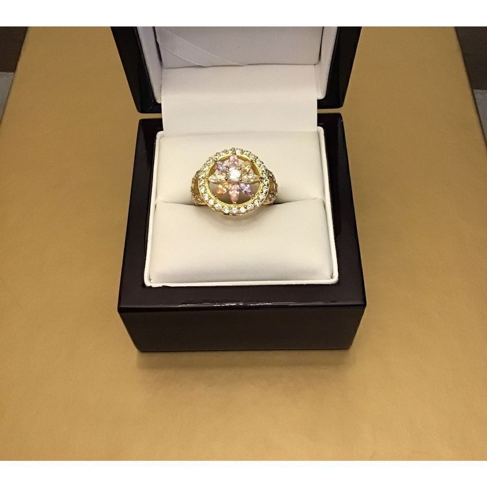 Sparkling New 4Ct. Multicolor Topaz Gemstone Sunburst Ring Sz 8